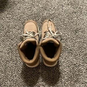 Tan hiking boots